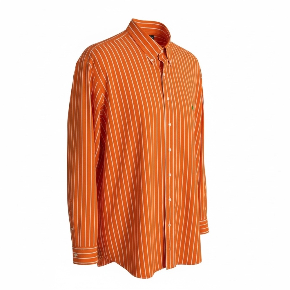 Ralph Lauren 3XB Big Preppy Button Down Shirt Orange White Cotton Green Pony - Picture 1 of 11